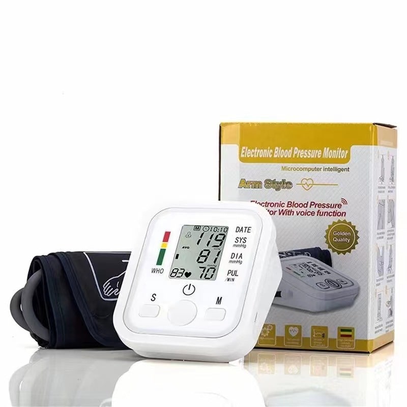 Digital electronic smart upper arm cuff blood pressure monitor with talking voice